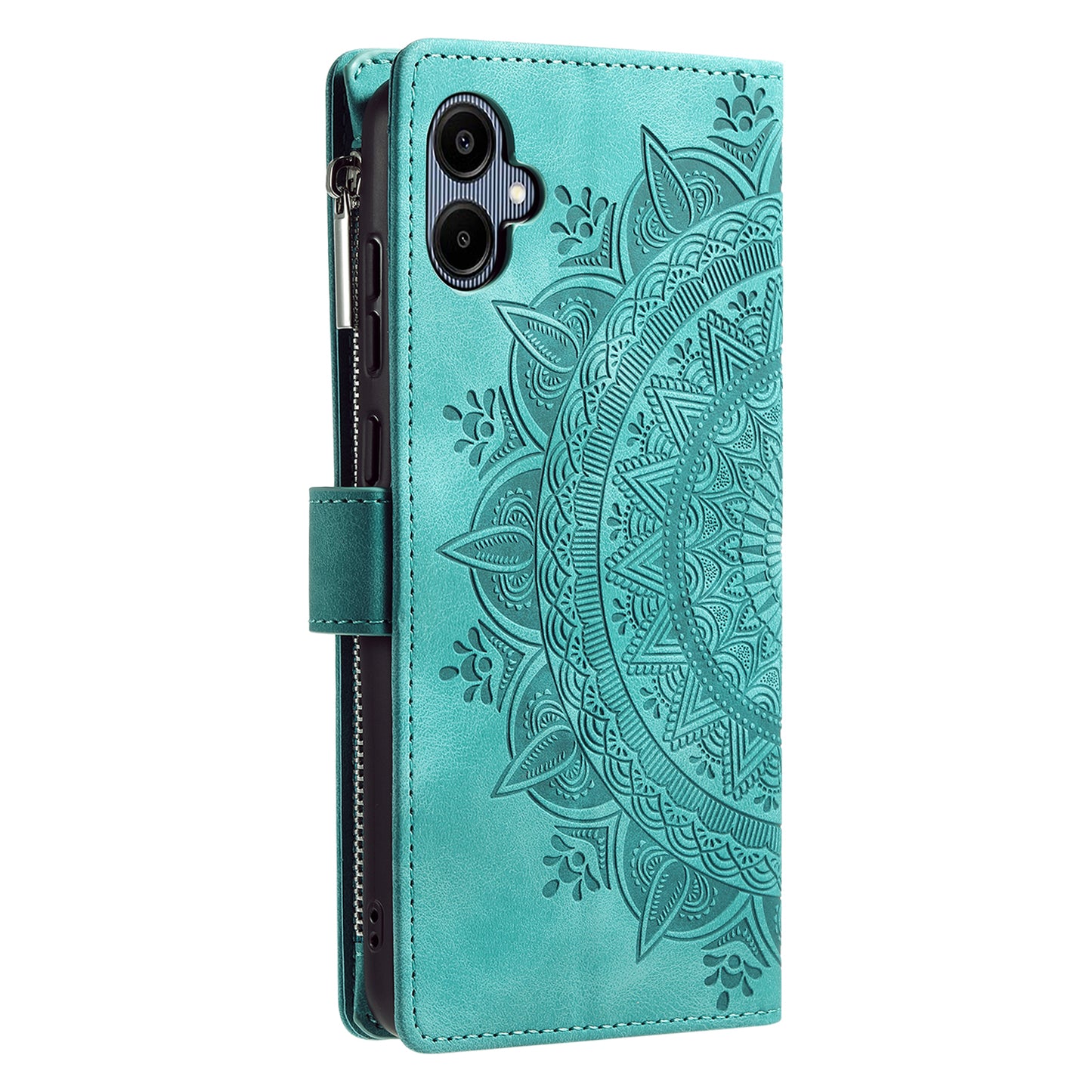 Style 006 For Samsung Galaxy A06 Wallet Case PU Leather Phone Cover Mandala Flower Pattern - Mint Green