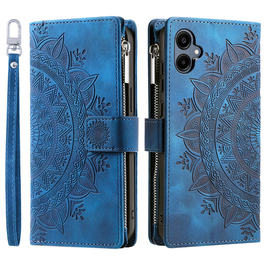 Style 006 For Samsung Galaxy A06 Wallet Case PU Leather Phone Cover Mandala Flower Pattern - Blue