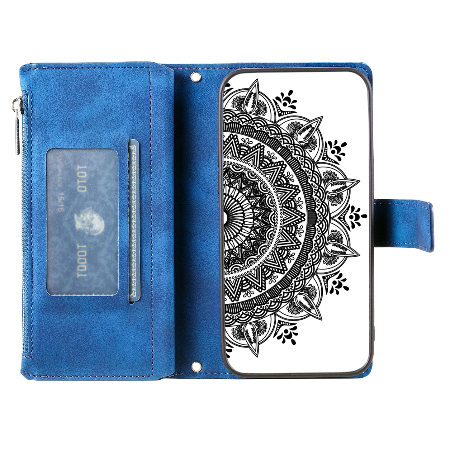 Style 006 For Samsung Galaxy A06 Wallet Case PU Leather Phone Cover Mandala Flower Pattern - Blue