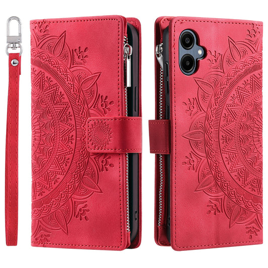 Style 006 For Samsung Galaxy A06 Wallet Case PU Leather Phone Cover Mandala Flower Pattern - Red