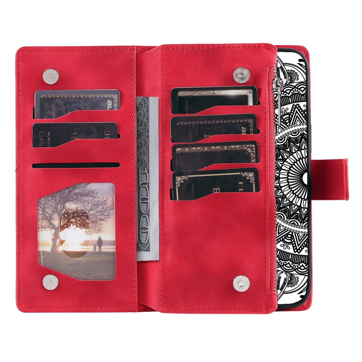 Style 006 For Samsung Galaxy A06 Wallet Case PU Leather Phone Cover Mandala Flower Pattern - Red