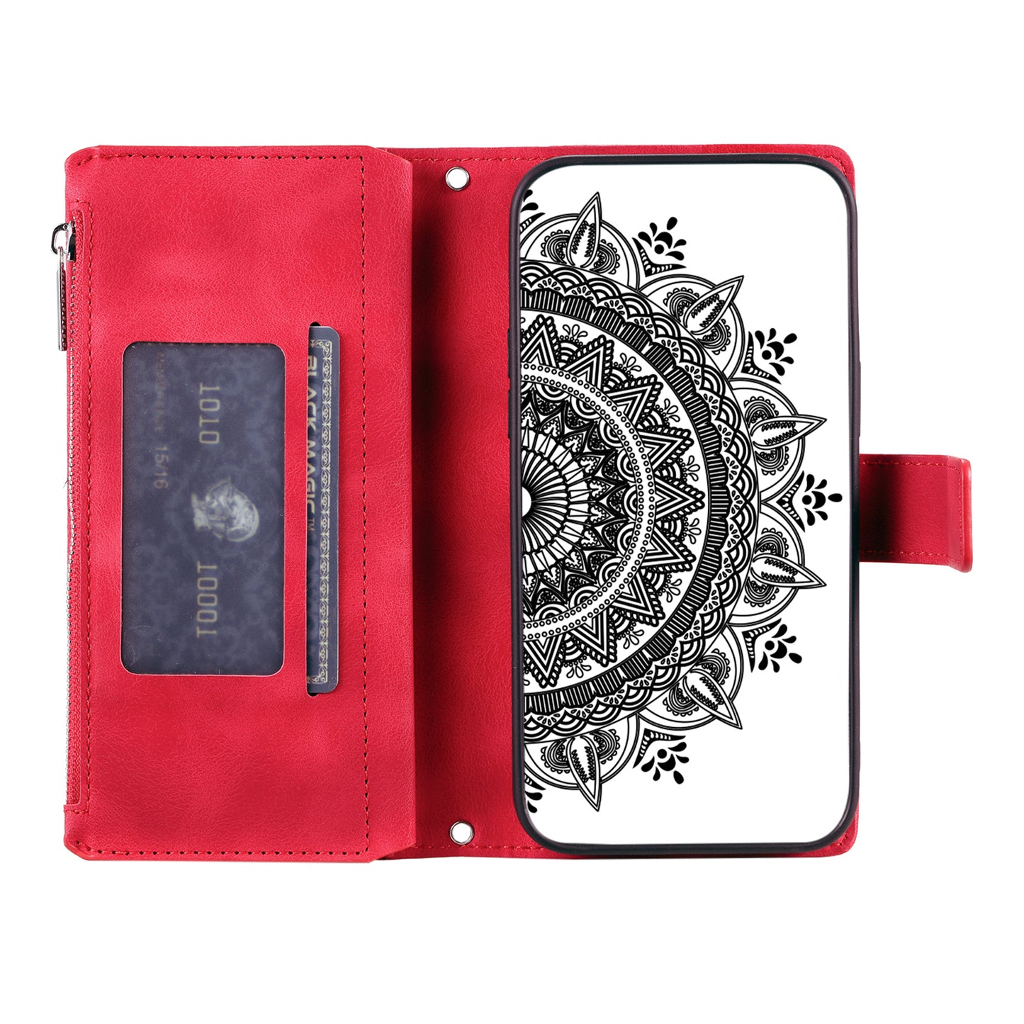 Style 006 For Samsung Galaxy A06 Wallet Case PU Leather Phone Cover Mandala Flower Pattern - Red