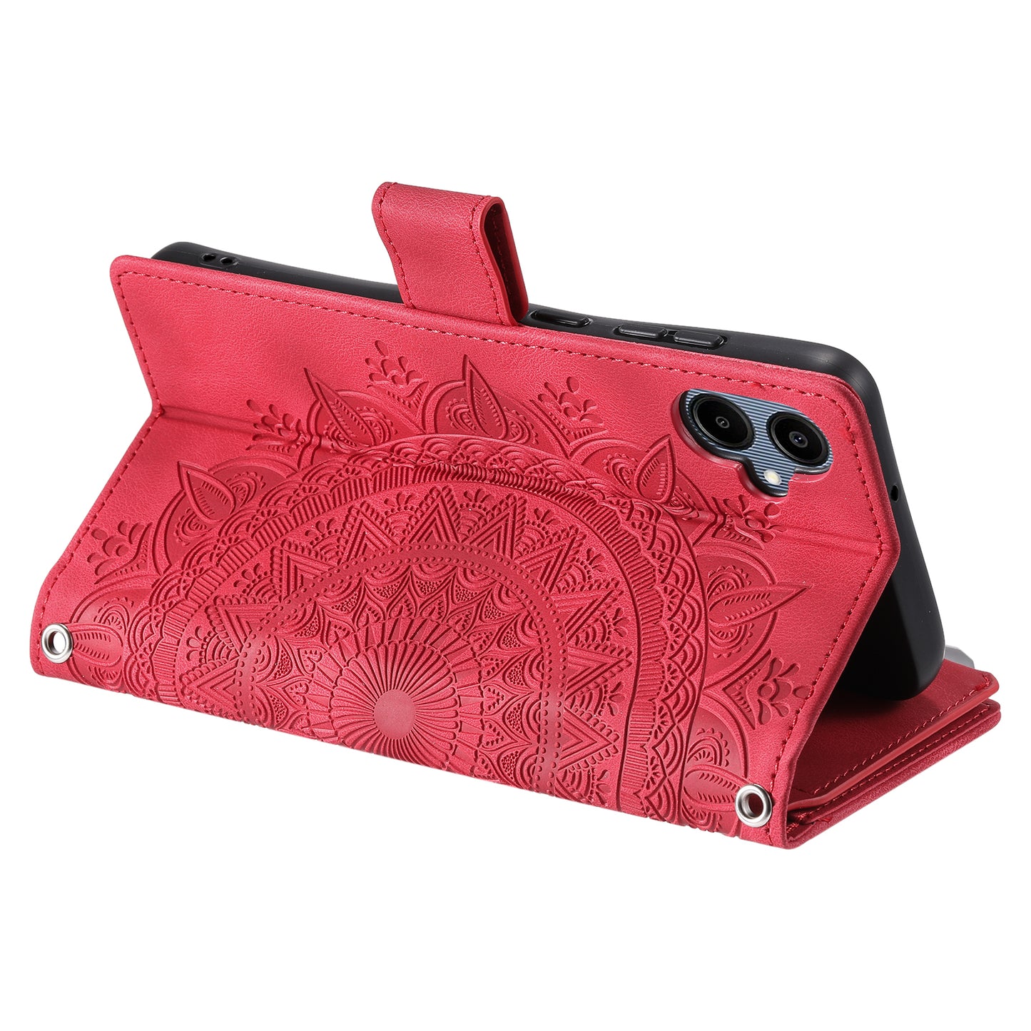 Style 006 For Samsung Galaxy A06 Wallet Case PU Leather Phone Cover Mandala Flower Pattern - Red
