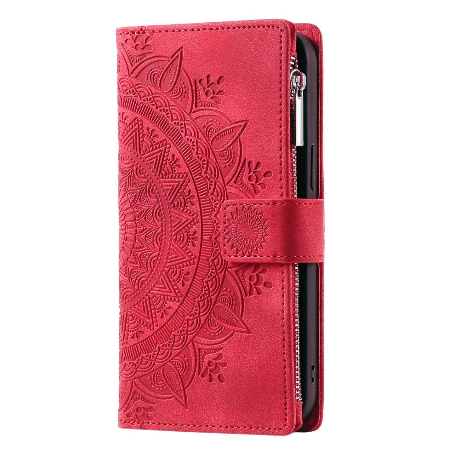 Style 006 For Samsung Galaxy A06 Wallet Case PU Leather Phone Cover Mandala Flower Pattern - Red