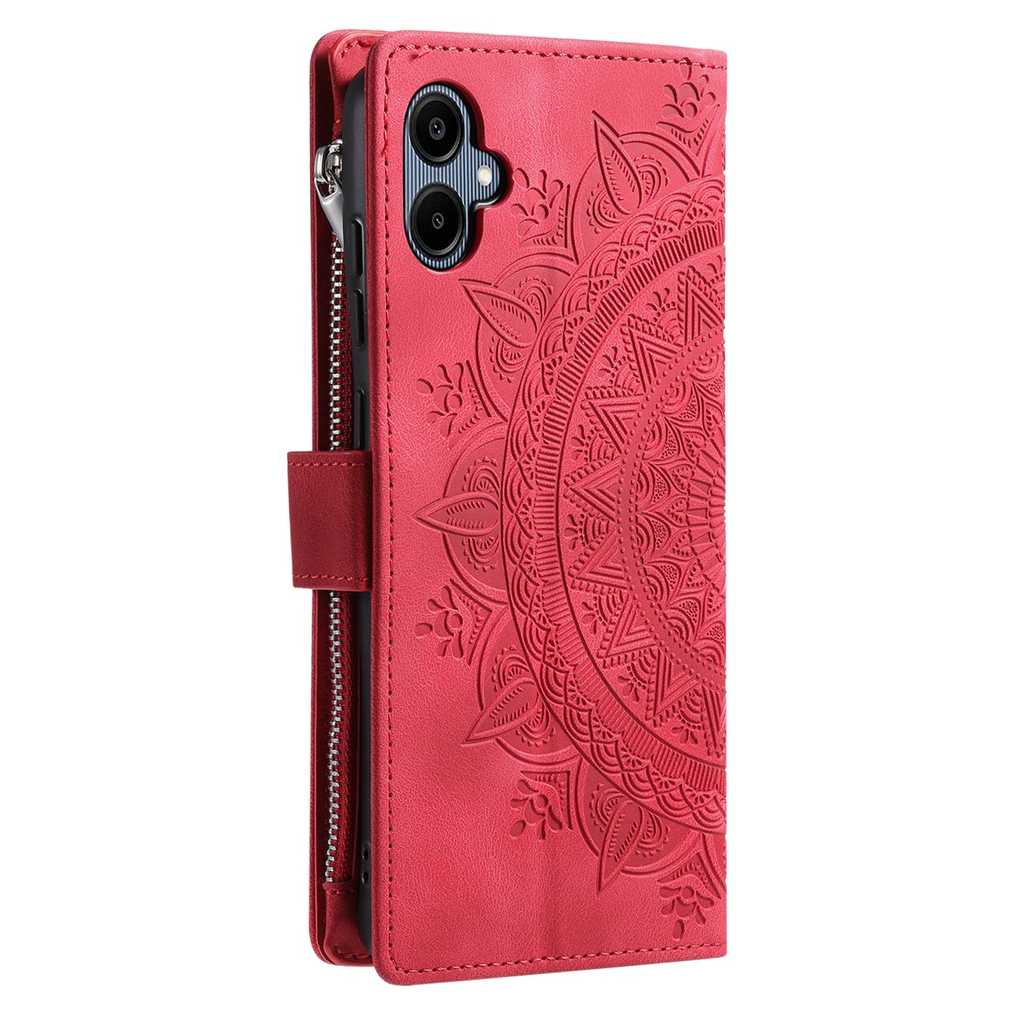 Style 006 For Samsung Galaxy A06 Wallet Case PU Leather Phone Cover Mandala Flower Pattern - Red