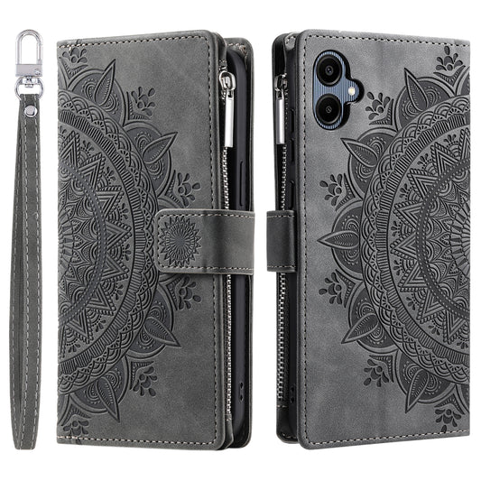 Style 006 For Samsung Galaxy A06 Wallet Case PU Leather Phone Cover Mandala Flower Pattern - Grey