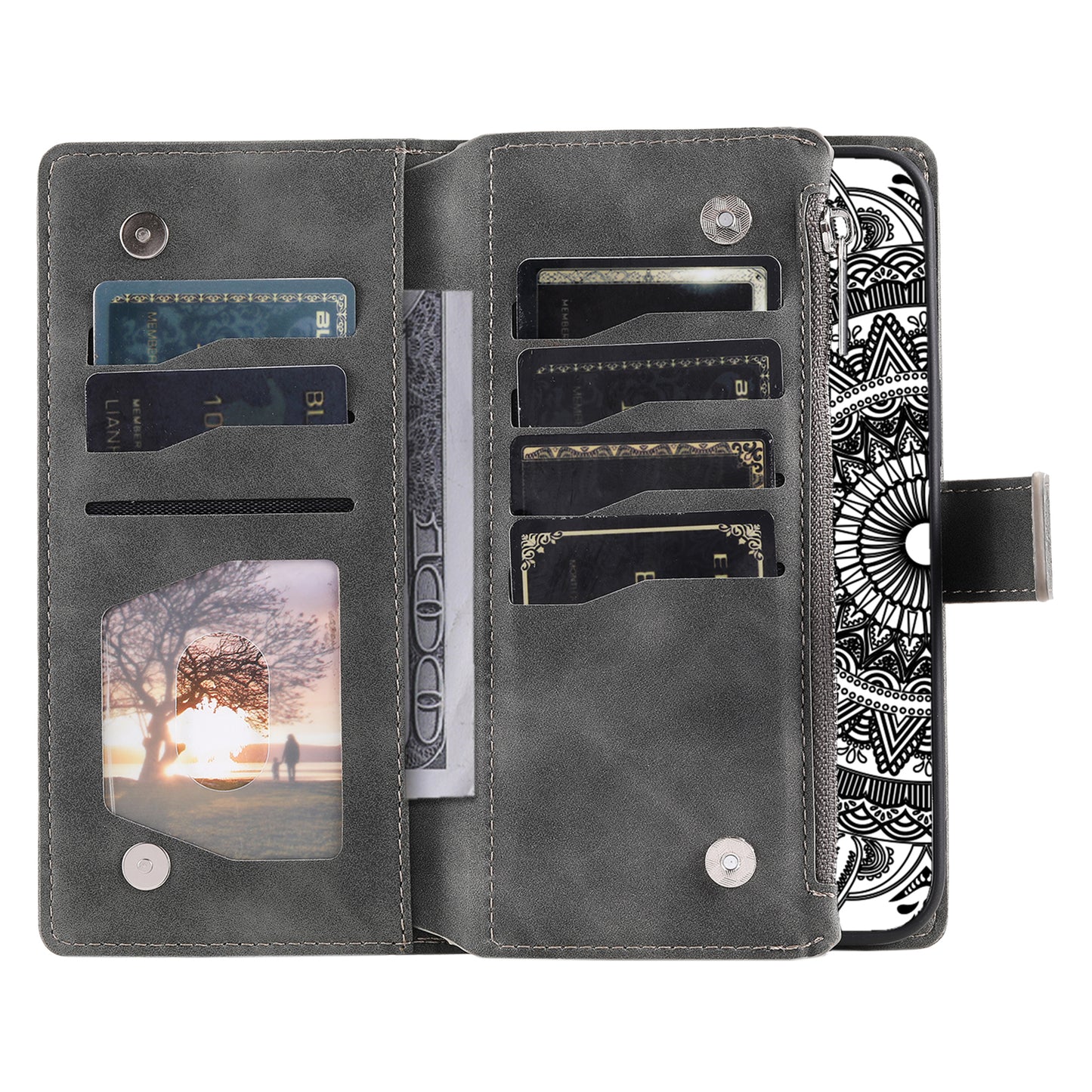 Style 006 For Samsung Galaxy A06 Wallet Case PU Leather Phone Cover Mandala Flower Pattern - Grey
