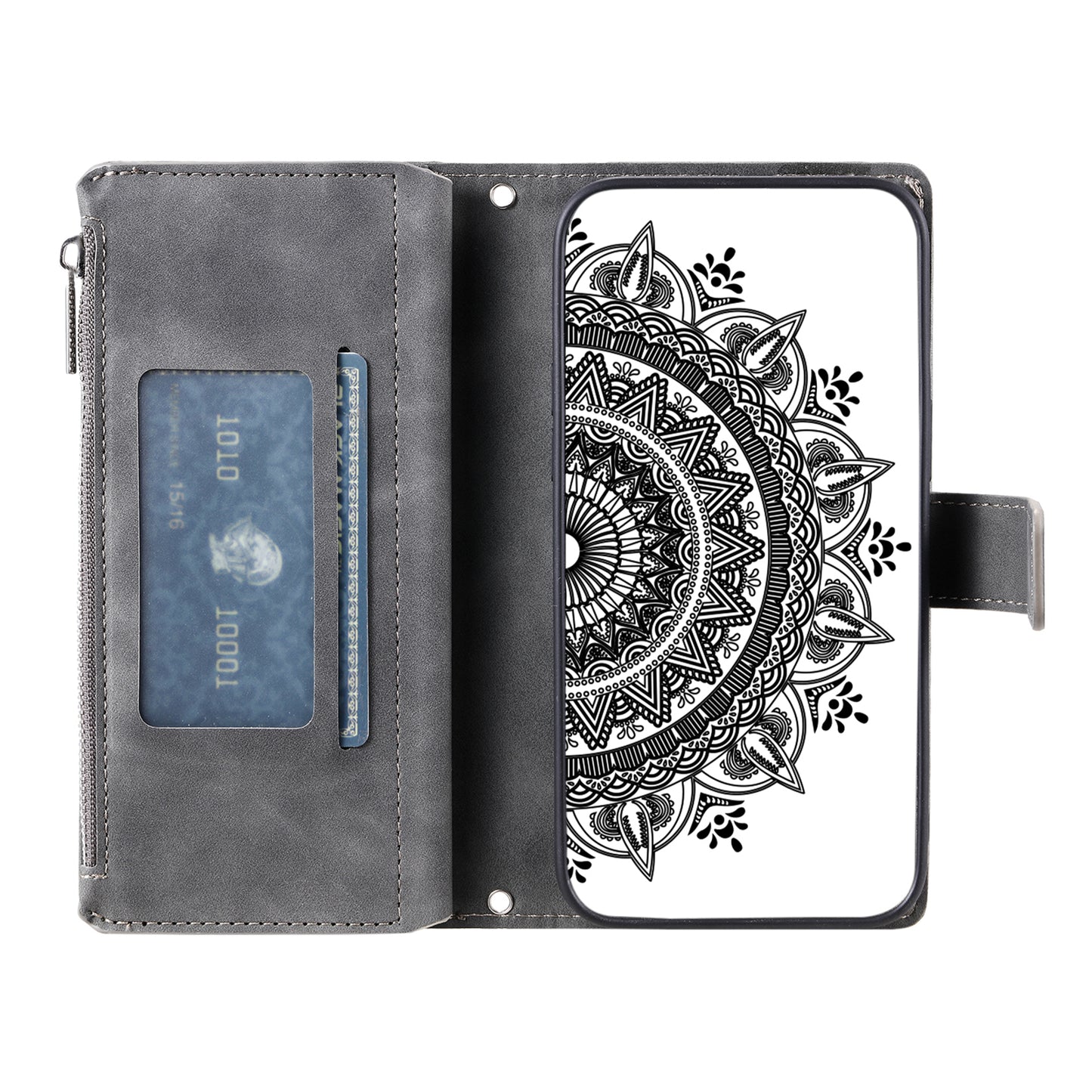Style 006 For Samsung Galaxy A06 Wallet Case PU Leather Phone Cover Mandala Flower Pattern - Grey