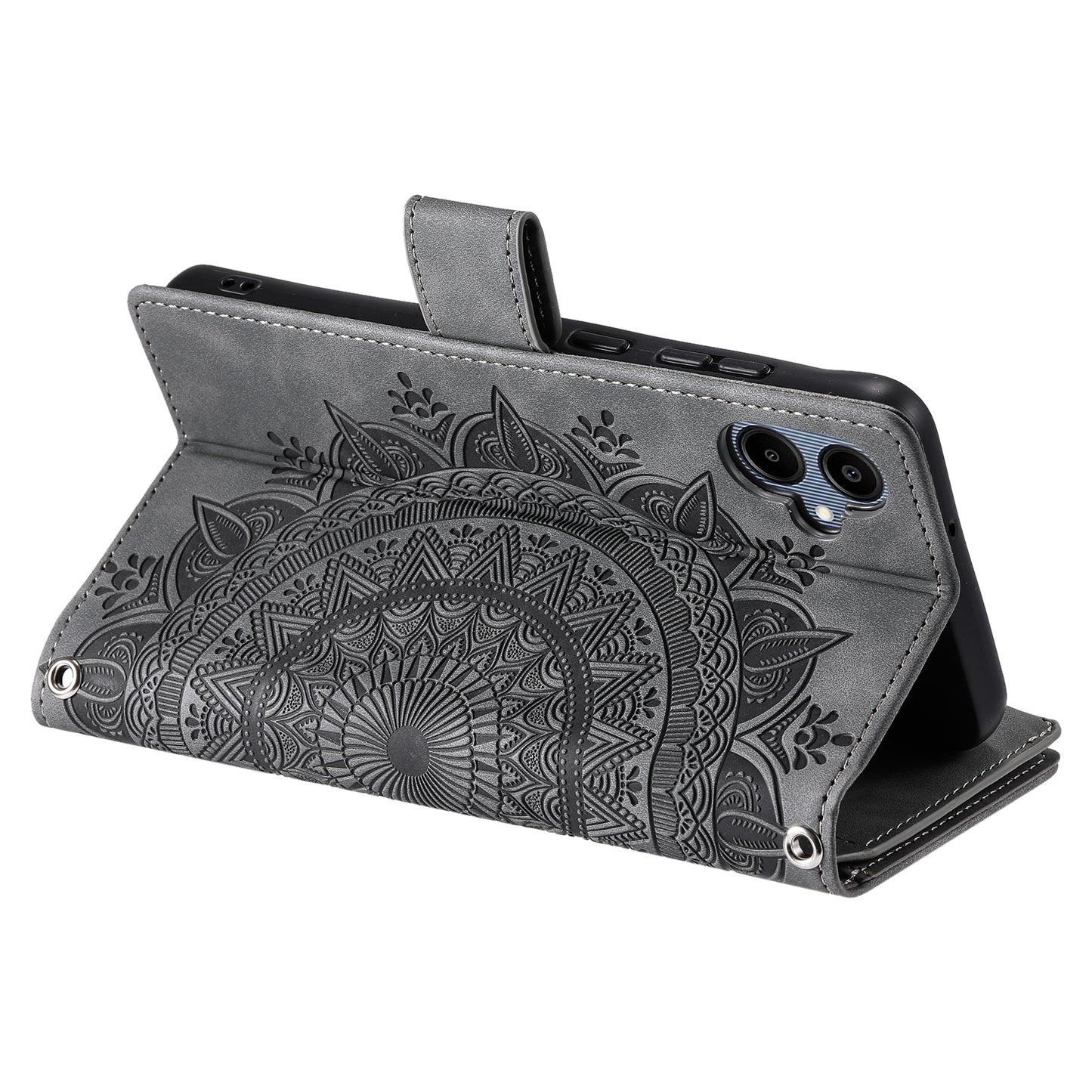 Style 006 For Samsung Galaxy A06 Wallet Case PU Leather Phone Cover Mandala Flower Pattern - Grey