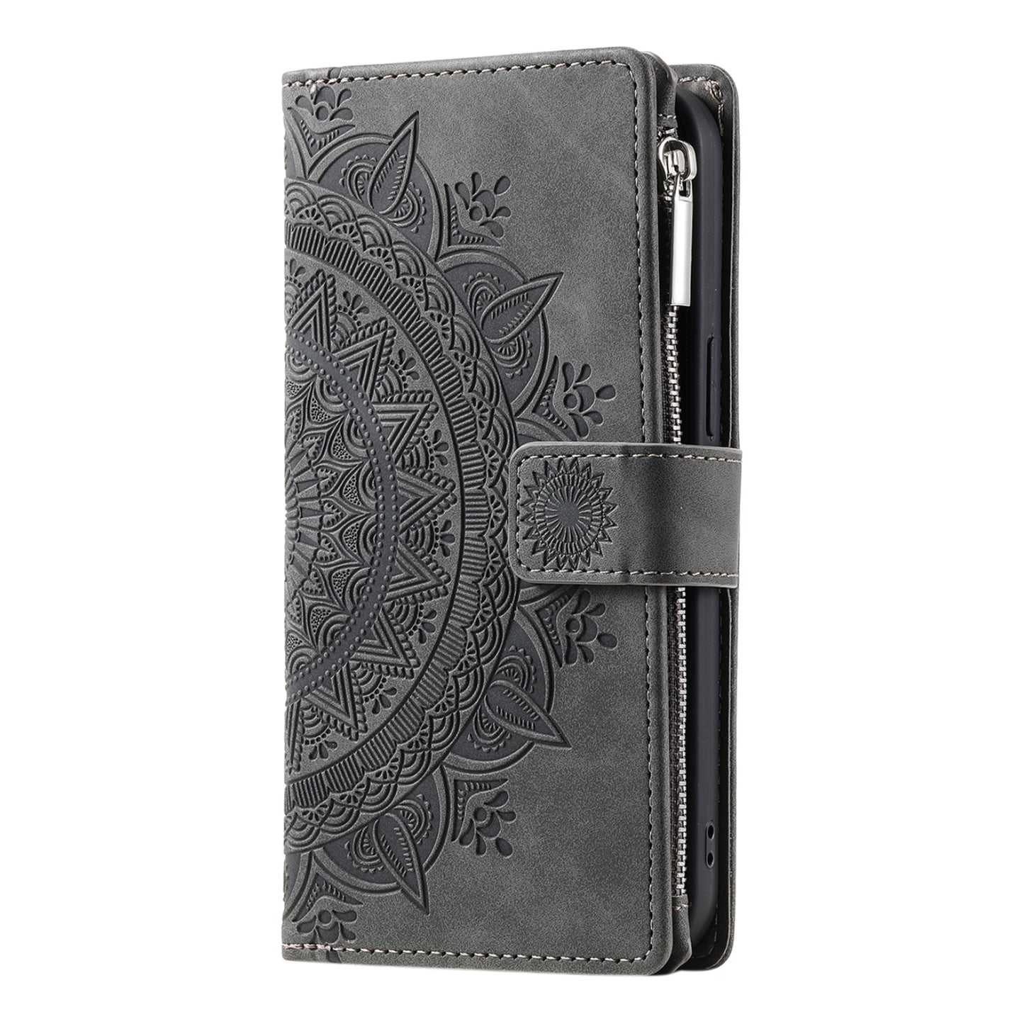 Style 006 For Samsung Galaxy A06 Wallet Case PU Leather Phone Cover Mandala Flower Pattern - Grey
