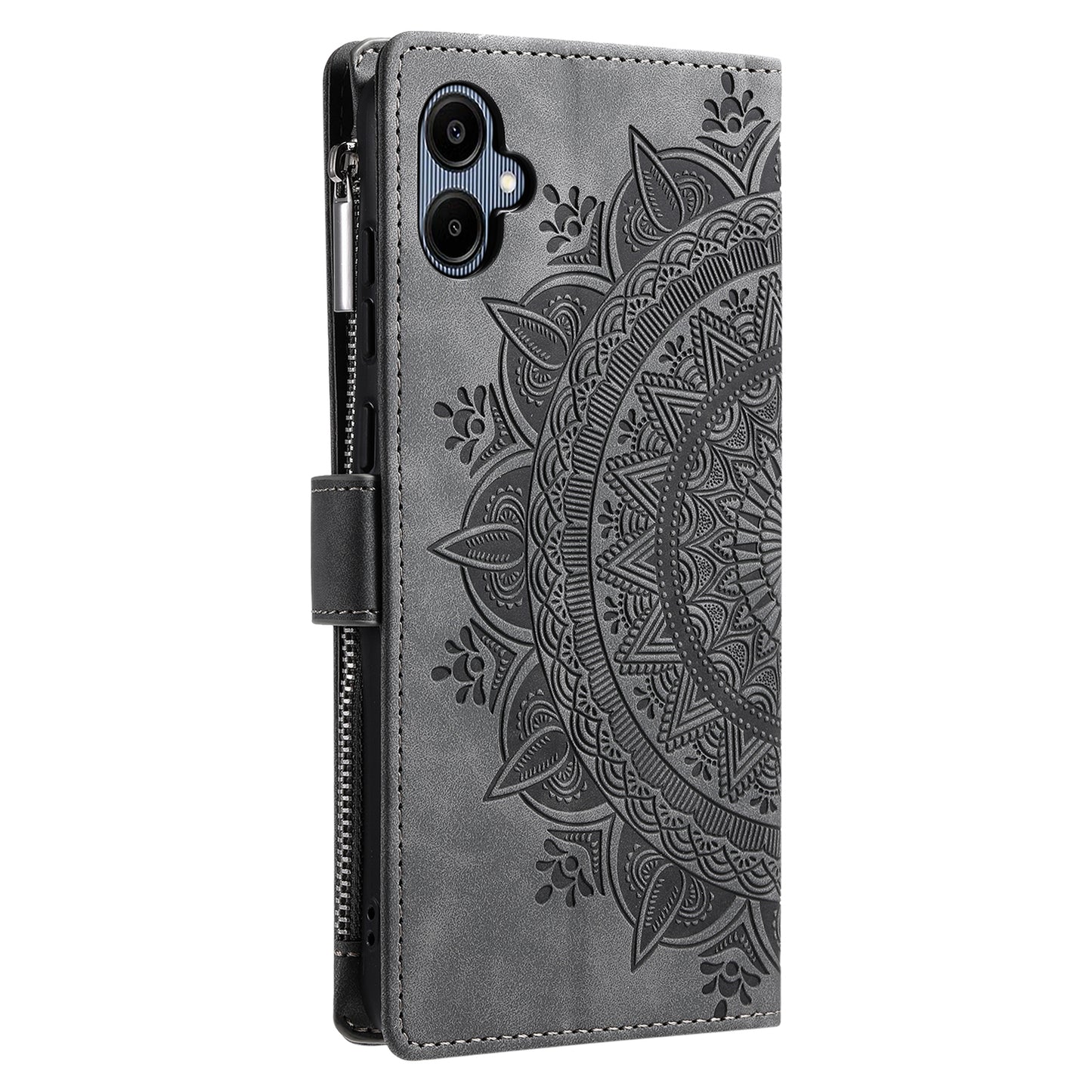 Style 006 For Samsung Galaxy A06 Wallet Case PU Leather Phone Cover Mandala Flower Pattern - Grey