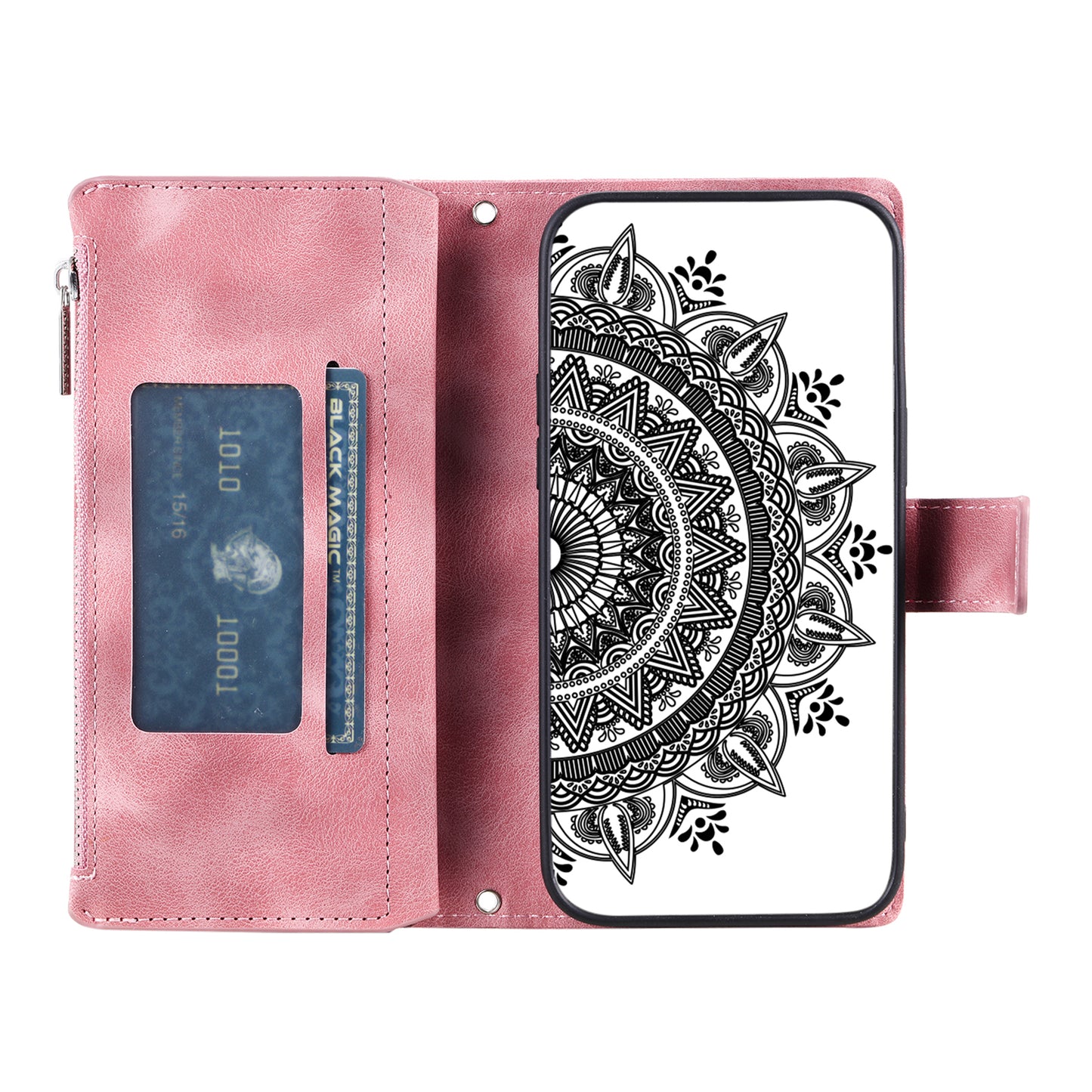 Style 006 For Samsung Galaxy A06 Wallet Case PU Leather Phone Cover Mandala Flower Pattern - Rose Gold