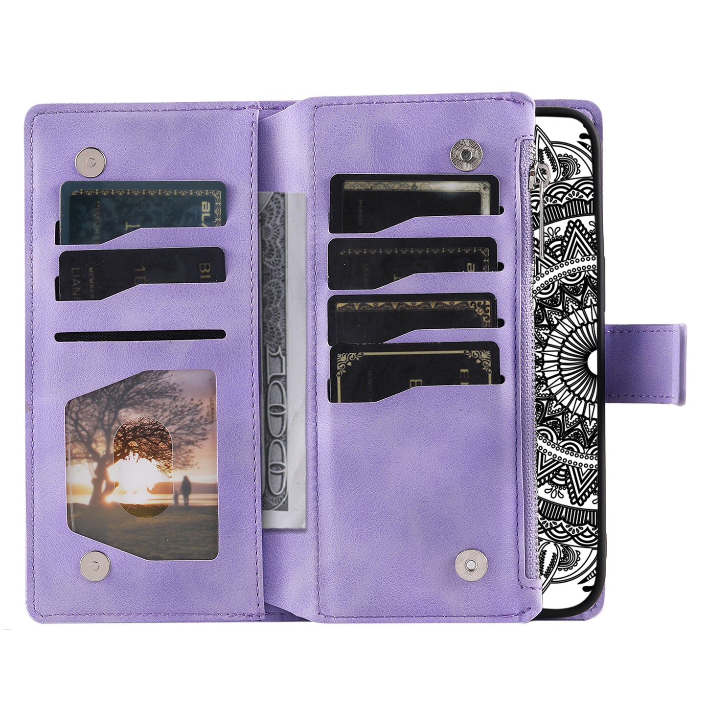 Style 006 For Samsung Galaxy A06 Wallet Case PU Leather Phone Cover Mandala Flower Pattern - Purple