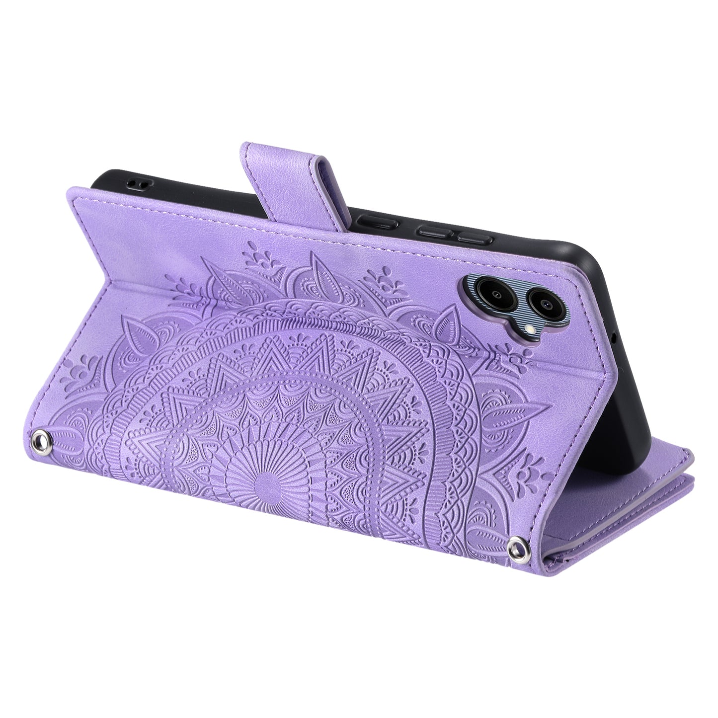 Style 006 For Samsung Galaxy A06 Wallet Case PU Leather Phone Cover Mandala Flower Pattern - Purple