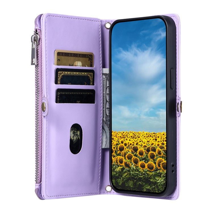 015 Style For Xiaomi Poco C75 4G / Redmi 14R 5G / 14C 4G Case TPU+PU Leather Wallet Phone Cover with Straps - Purple