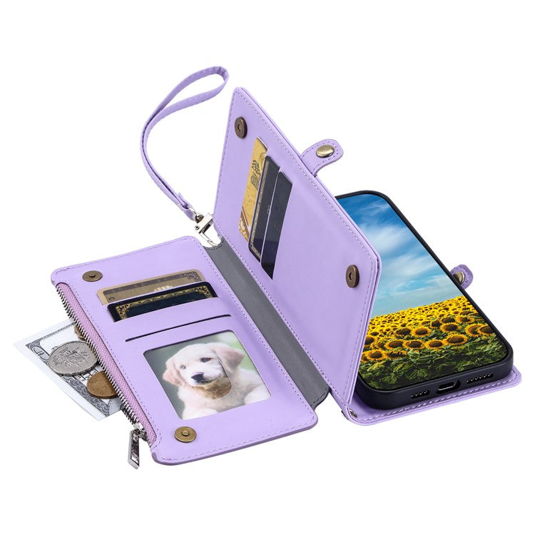 015 Style For Xiaomi Poco C75 4G / Redmi 14R 5G / 14C 4G Case TPU+PU Leather Wallet Phone Cover with Straps - Purple