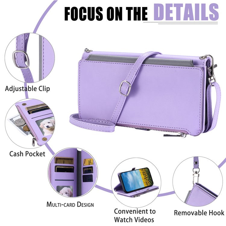 015 Style For Xiaomi Poco C75 4G / Redmi 14R 5G / 14C 4G Case TPU+PU Leather Wallet Phone Cover with Straps - Purple