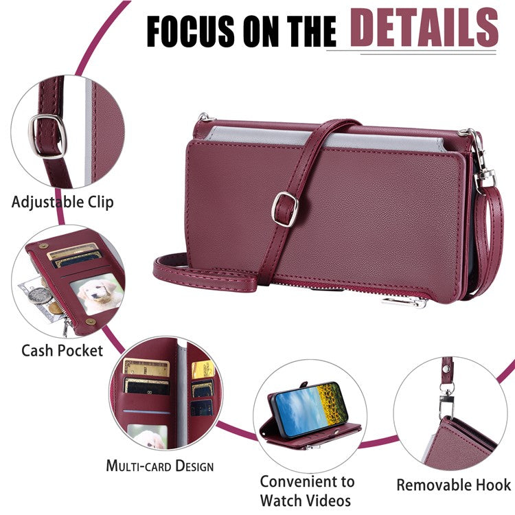 015 Style For Xiaomi Poco C75 4G / Redmi 14R 5G / 14C 4G Case TPU+PU Leather Wallet Phone Cover with Straps - Wine Red