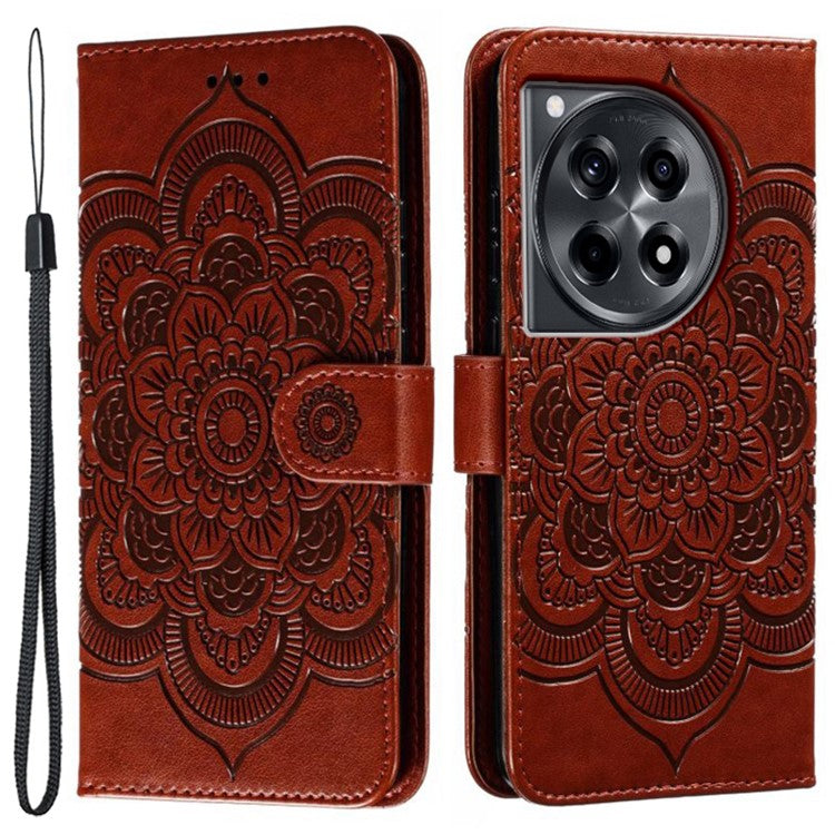 For OnePlus Ace 3 5G Case PU Leather Mandala Imprinted Design Wallet Phone Cover - Brown