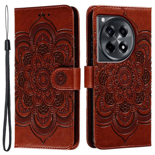 For OnePlus Ace 3 5G Case PU Leather Mandala Imprinted Design Wallet Phone Cover - Brown