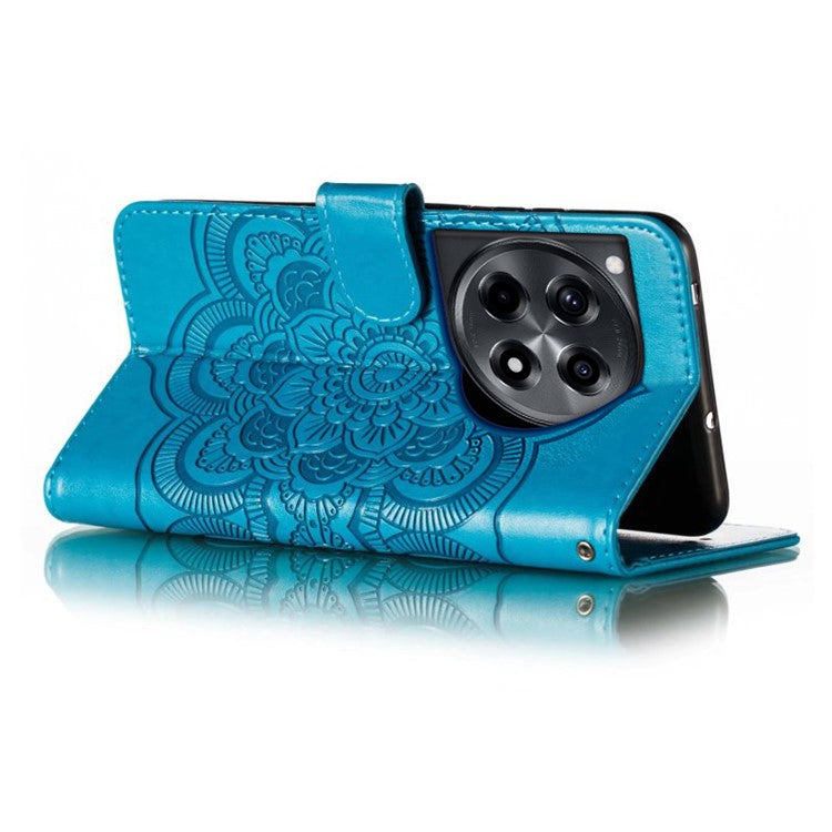 For OnePlus Ace 3 5G Case PU Leather Mandala Imprinted Design Wallet Phone Cover - Blue