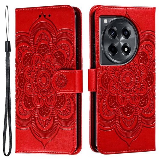 For OnePlus Ace 3 5G Case PU Leather Mandala Imprinted Design Wallet Phone Cover - Red