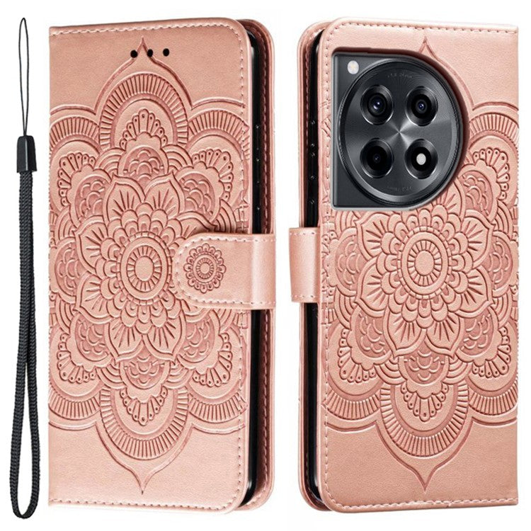 For OnePlus Ace 3 5G Case PU Leather Mandala Imprinted Design Wallet Phone Cover - Rose Gold