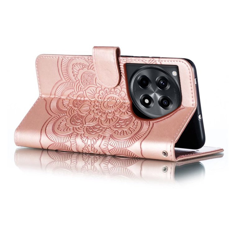 For OnePlus Ace 3 5G Case PU Leather Mandala Imprinted Design Wallet Phone Cover - Rose Gold