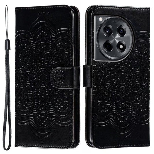 For OnePlus Ace 3 5G Case PU Leather Mandala Imprinted Design Wallet Phone Cover - Black