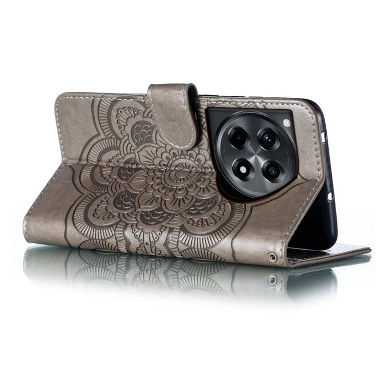 For OnePlus Ace 3 5G Case PU Leather Mandala Imprinted Design Wallet Phone Cover - Grey