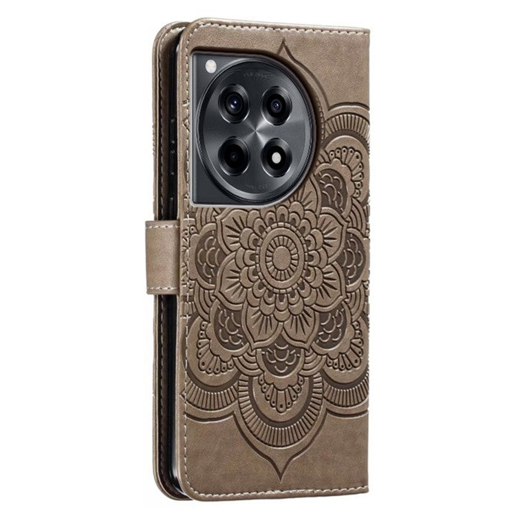 For OnePlus Ace 3 5G Case PU Leather Mandala Imprinted Design Wallet Phone Cover - Grey