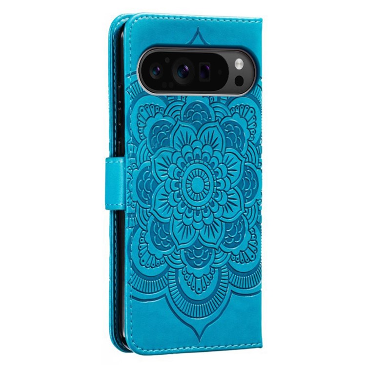 For Google Pixel 9 Pro XL Case PU Leather Mandala Imprinted Design Wallet Phone Cover - Blue