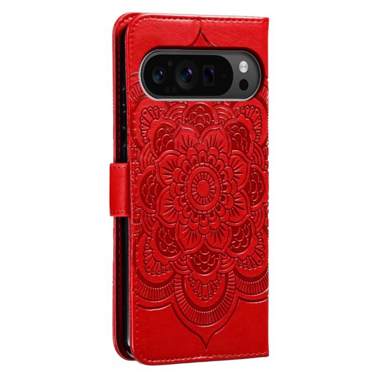 For Google Pixel 9 Pro XL Case PU Leather Mandala Imprinted Design Wallet Phone Cover - Red