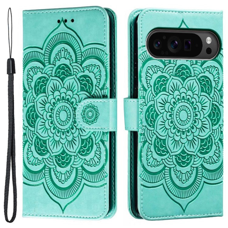 For Google Pixel 9 Pro XL Case PU Leather Mandala Imprinted Design Wallet Phone Cover - Green