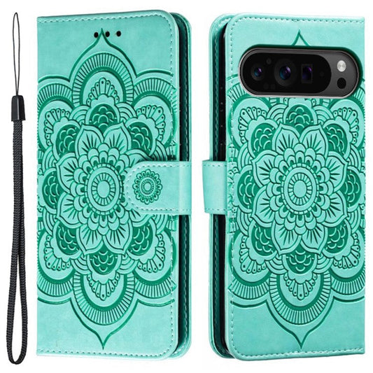 For Google Pixel 9 Pro XL Case PU Leather Mandala Imprinted Design Wallet Phone Cover - Green