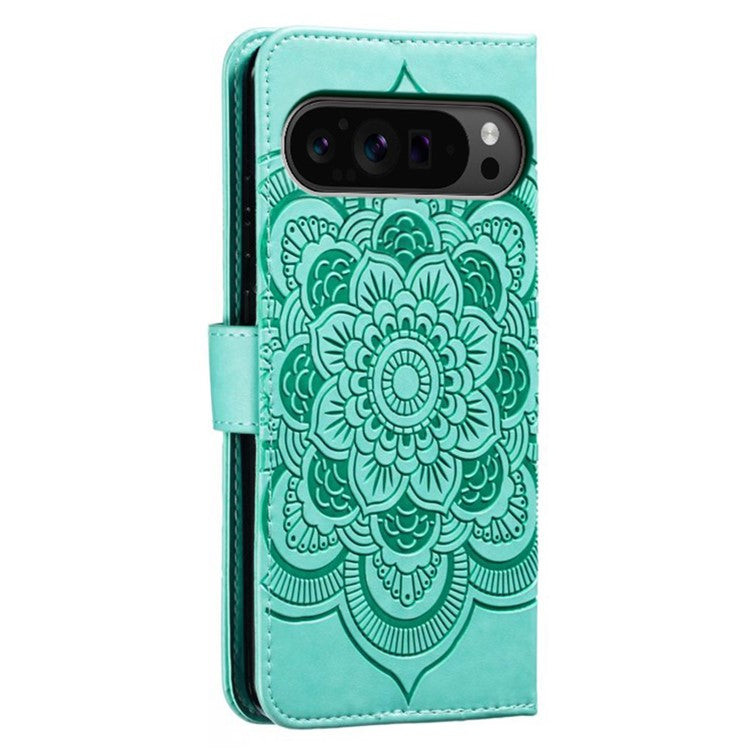 For Google Pixel 9 Pro XL Case PU Leather Mandala Imprinted Design Wallet Phone Cover - Green