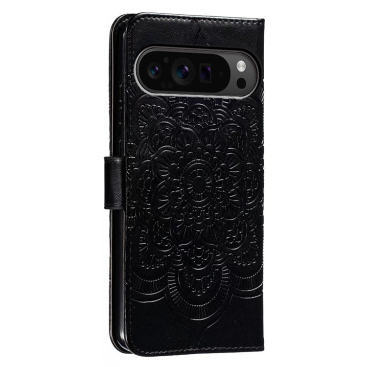 For Google Pixel 9 Pro XL Case PU Leather Mandala Imprinted Design Wallet Phone Cover - Black