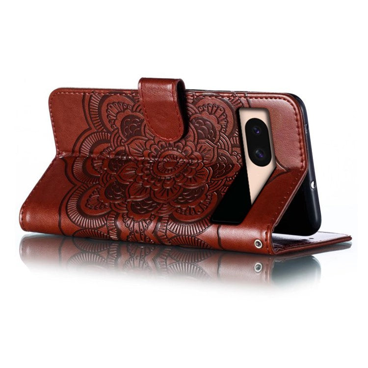For Google Pixel 8a Case PU Leather Mandala Imprinted Design Wallet Phone Cover - Brown