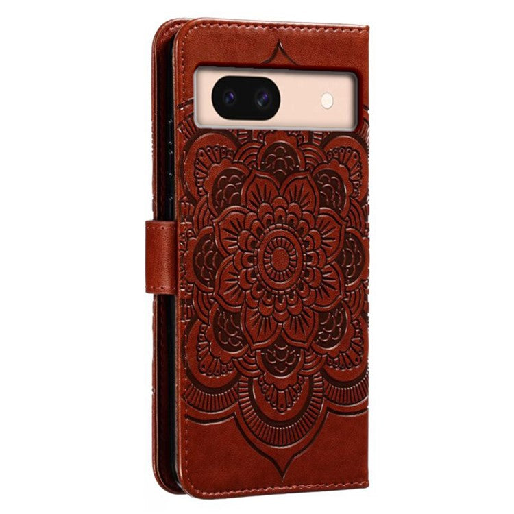 For Google Pixel 8a Case PU Leather Mandala Imprinted Design Wallet Phone Cover - Brown