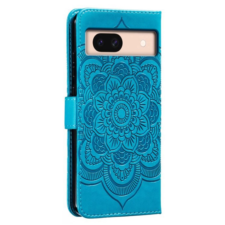For Google Pixel 8a Case PU Leather Mandala Imprinted Design Wallet Phone Cover - Blue