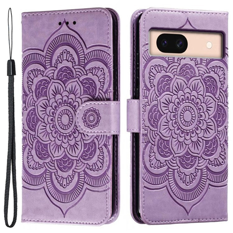 For Google Pixel 8a Case PU Leather Mandala Imprinted Design Wallet Phone Cover - Purple