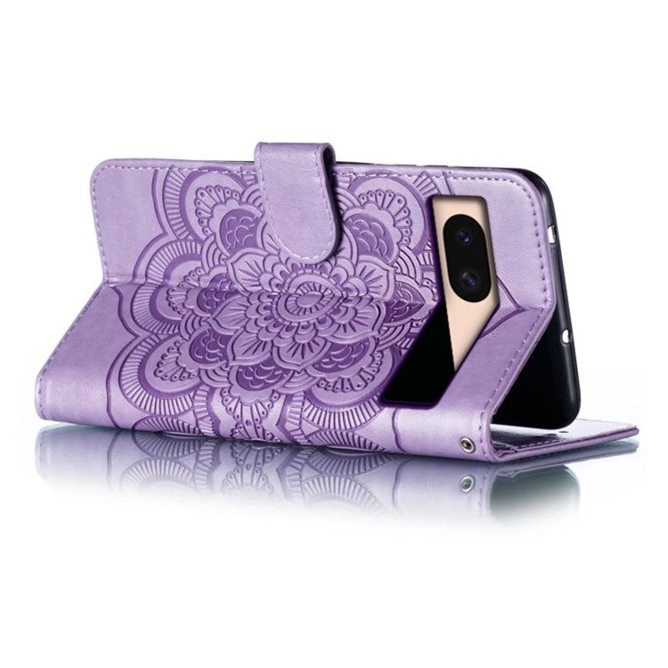 For Google Pixel 8a Case PU Leather Mandala Imprinted Design Wallet Phone Cover - Purple