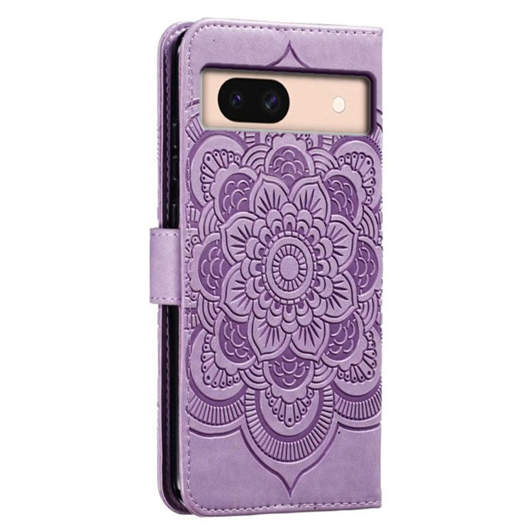 For Google Pixel 8a Case PU Leather Mandala Imprinted Design Wallet Phone Cover - Purple