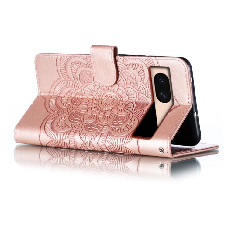 For Google Pixel 8a Case PU Leather Mandala Imprinted Design Wallet Phone Cover - Rose Gold