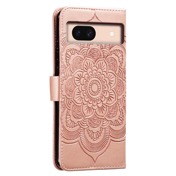 For Google Pixel 8a Case PU Leather Mandala Imprinted Design Wallet Phone Cover - Rose Gold