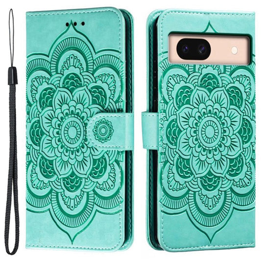 For Google Pixel 8a Case PU Leather Mandala Imprinted Design Wallet Phone Cover - Green