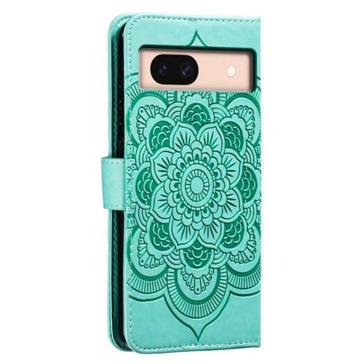 For Google Pixel 8a Case PU Leather Mandala Imprinted Design Wallet Phone Cover - Green