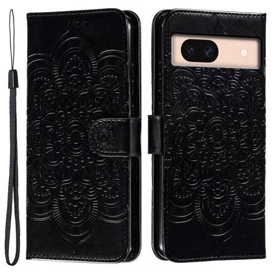 For Google Pixel 8a Case PU Leather Mandala Imprinted Design Wallet Phone Cover - Black