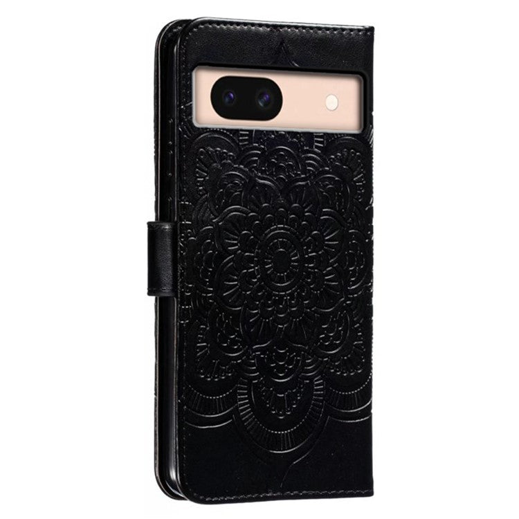 For Google Pixel 8a Case PU Leather Mandala Imprinted Design Wallet Phone Cover - Black