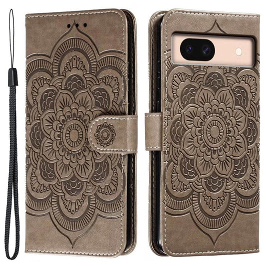 For Google Pixel 8a Case PU Leather Mandala Imprinted Design Wallet Phone Cover - Grey
